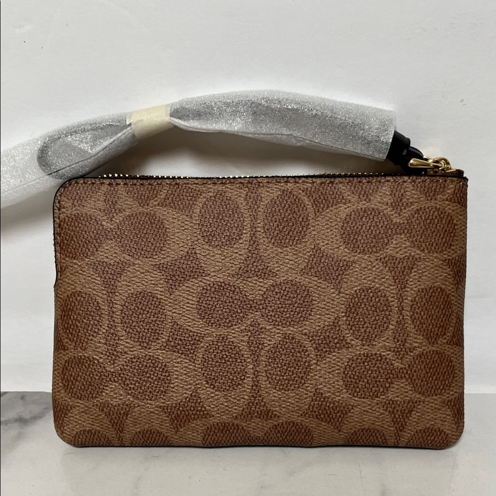 Coach Signature Brown and Black Wristlet - Picture 2 of 10